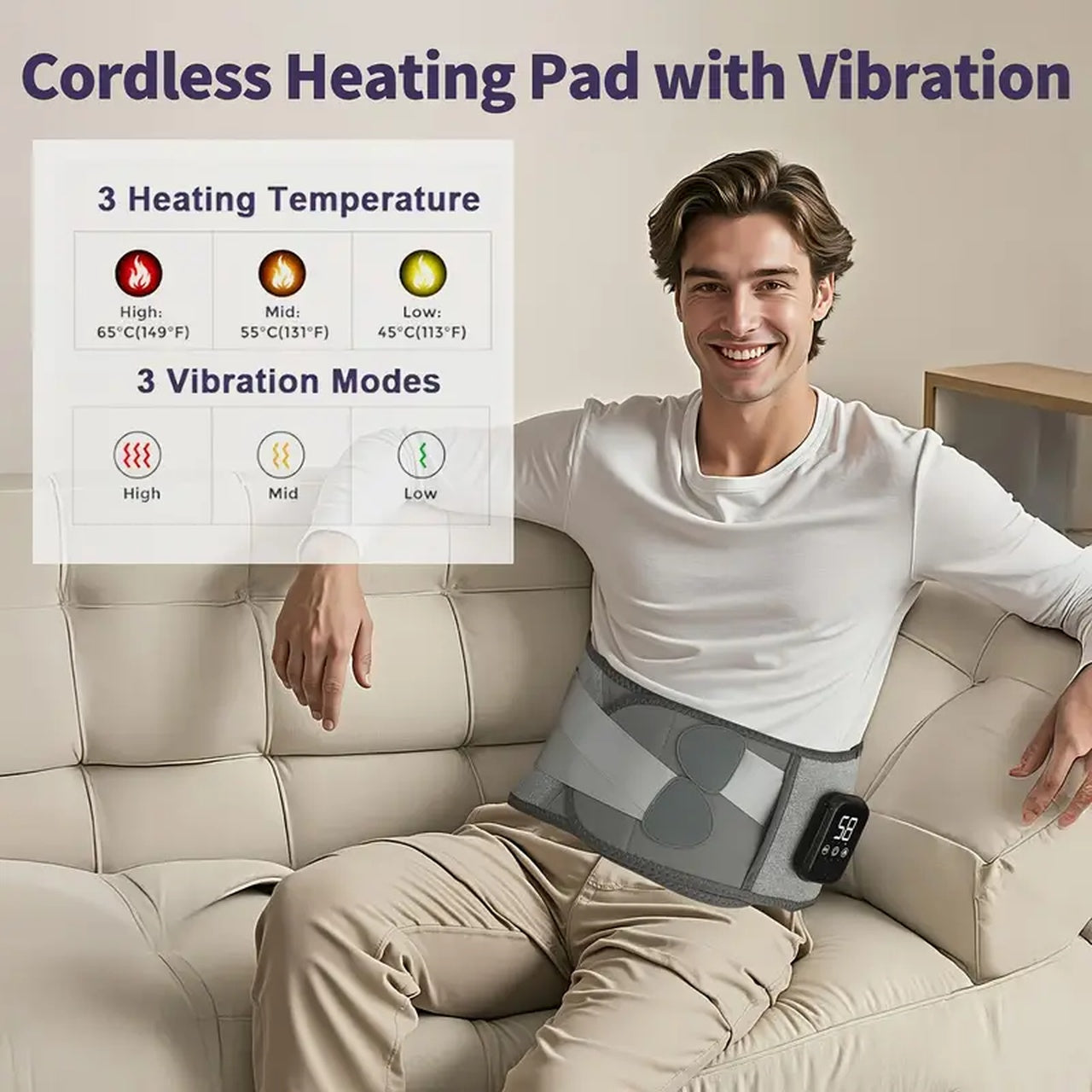 Cordless, Wearable Lower Back Massager | Heating Pad for Back Pain Relief